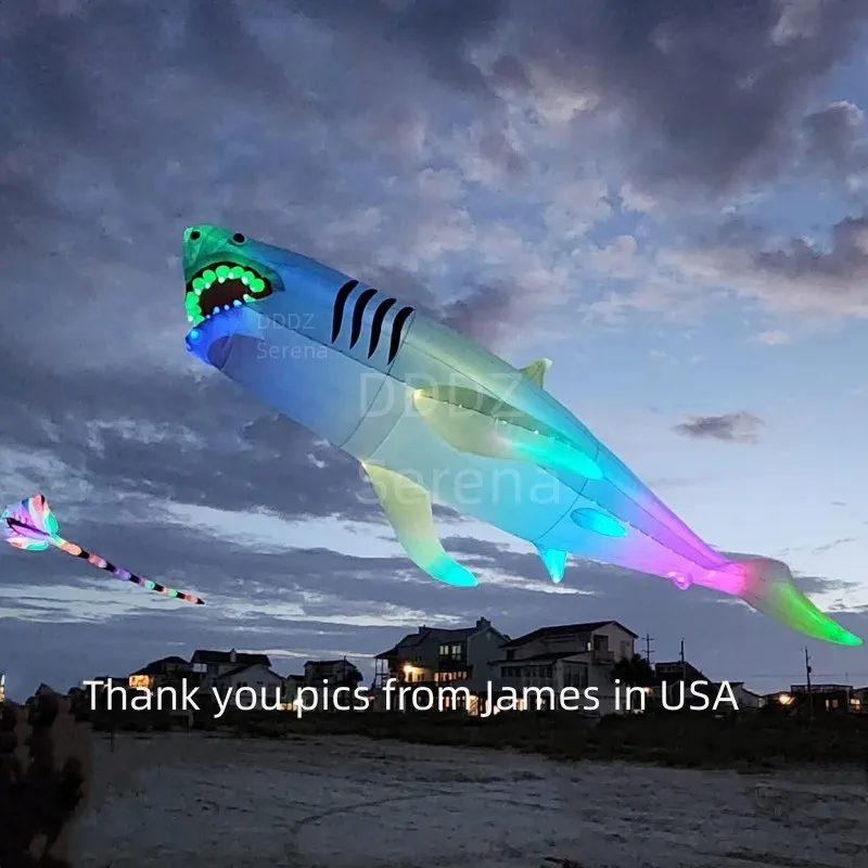 

Giant LED 18M Shark Soft Inflatable Pendant show kite rip stop nylon Line Laundry for Adults with round corner LED well protect