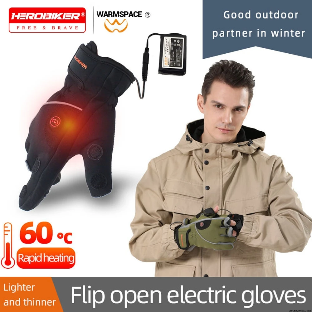 

USB Winter Electric Warming Gloves Waterproof Leather Heating Gloves A Li-Polymer Battery Packs Heated Gloves for Fishing Riding