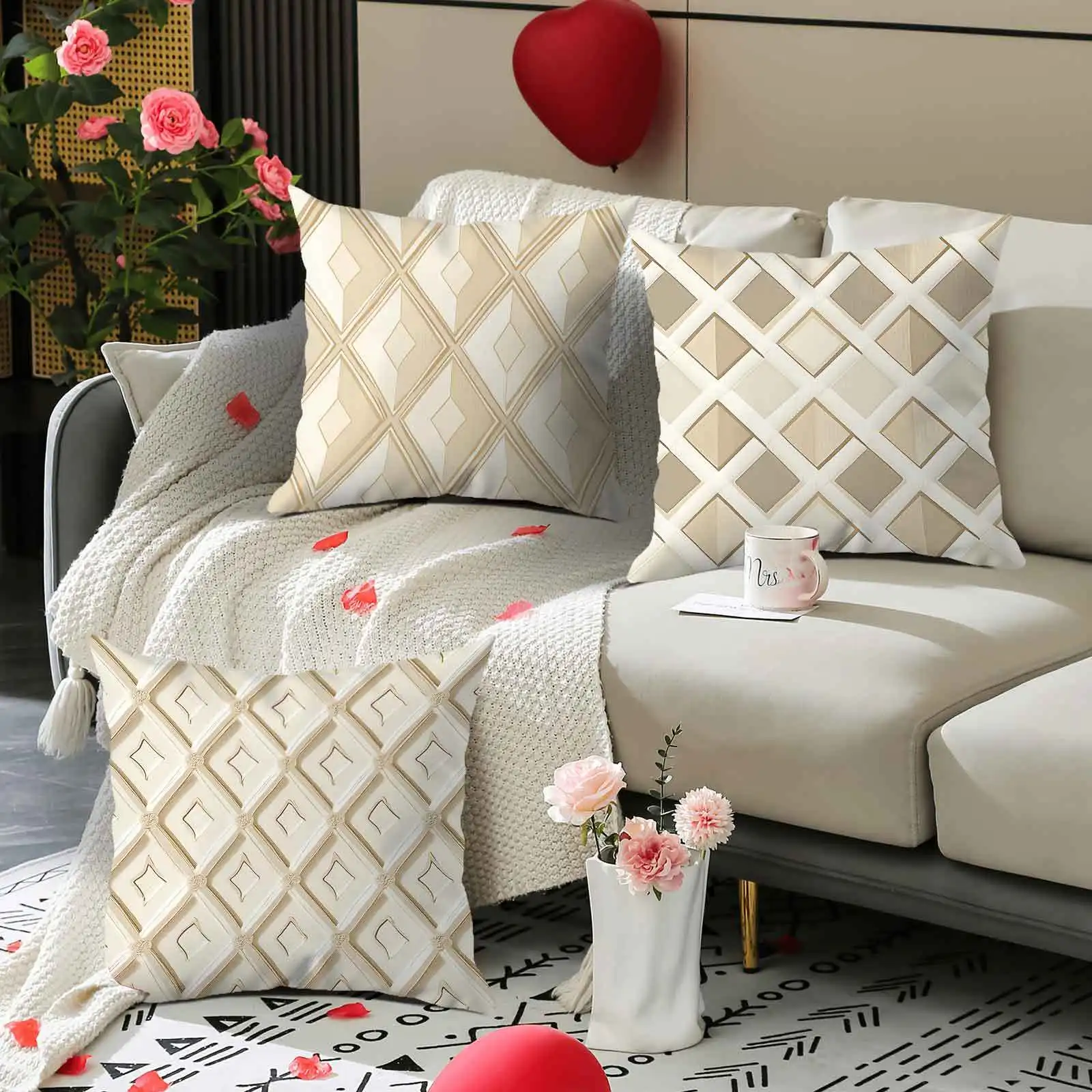 4pcs Luxury Geometric Pillow Covers 45x45cm Double-sided Printed Square Cushion Cases Living Room Decor No Insert