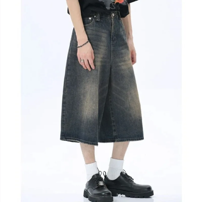 Retro Plus Size Denim Shorts Loose Jeans Y2k Streetwear Oversize Shorts Denim Pants Korean Unisex Style Baggy Wide Leg Capris