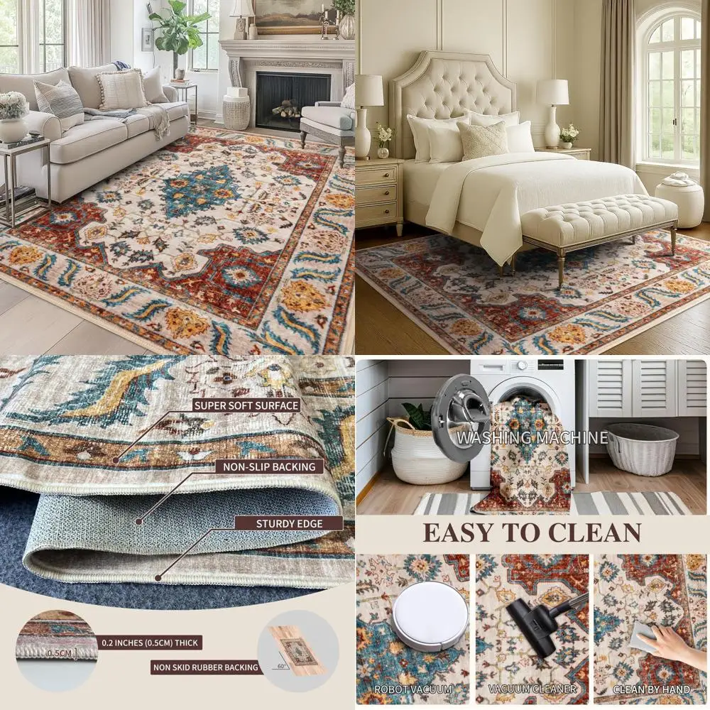 سجادة ناعمة وقابلة للغسل في الغسالة مقاس 9 × 12 لغرفة المعيشة، طراز بوهو عتيق مناسبة لغرفة النوم وغرفة الطعام مع N #1