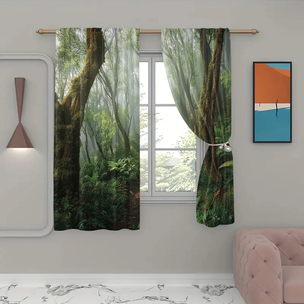 2pc,   Party Curtains Fog Jungle Rainforest Nepal Versatile Fabric,Without Electricity Party Decorations Applies to bedroom and