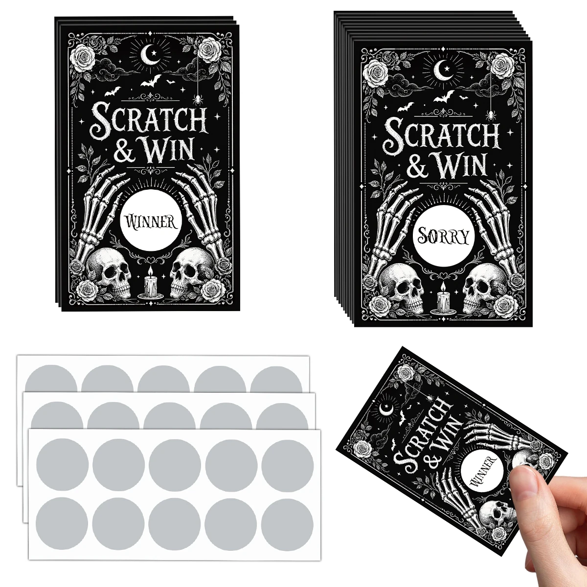 26pcs Halloween Party Scratch Off Game Cards With Stickers,3 Winner/23 Sorry Tickets,For Halloween Night Activity,Fun Group Game