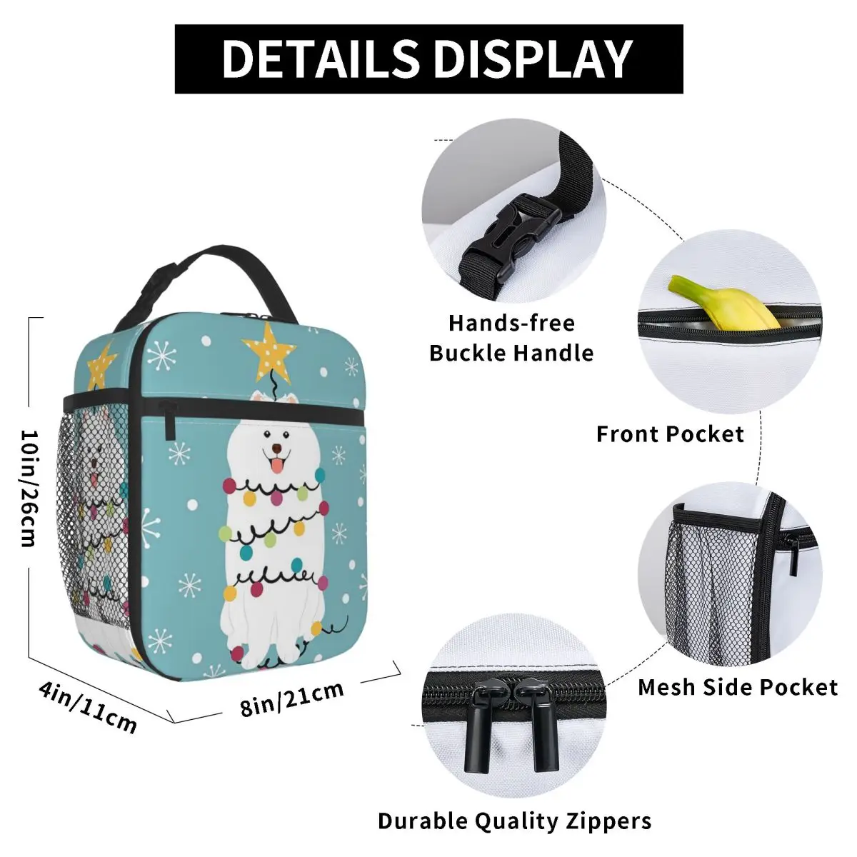 Samoyed Christmas Tree Insulated Lunch Bag for Women Office Cooler Thermal Food Box Tote Portable Lunch Boxes Container