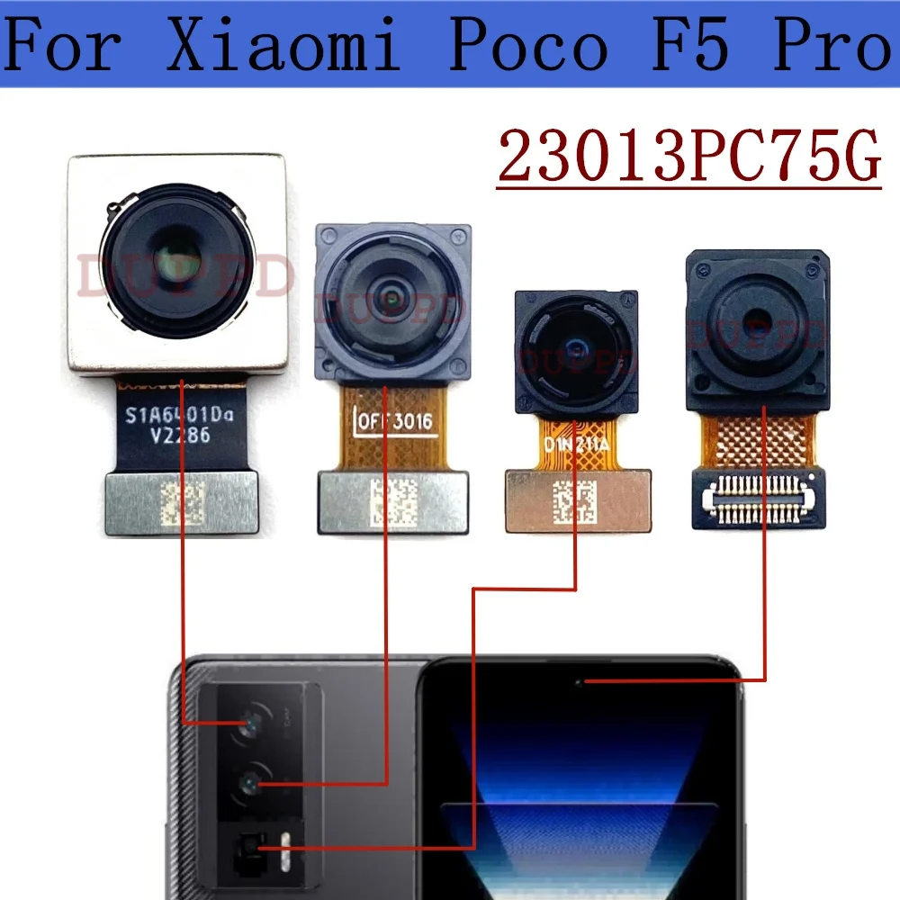 Front Rear Camera For Xiaomi Poco F5 Pro 23013PC75G Back Wide Macro Main Camera Module Flex Cable Repair Spare Parts