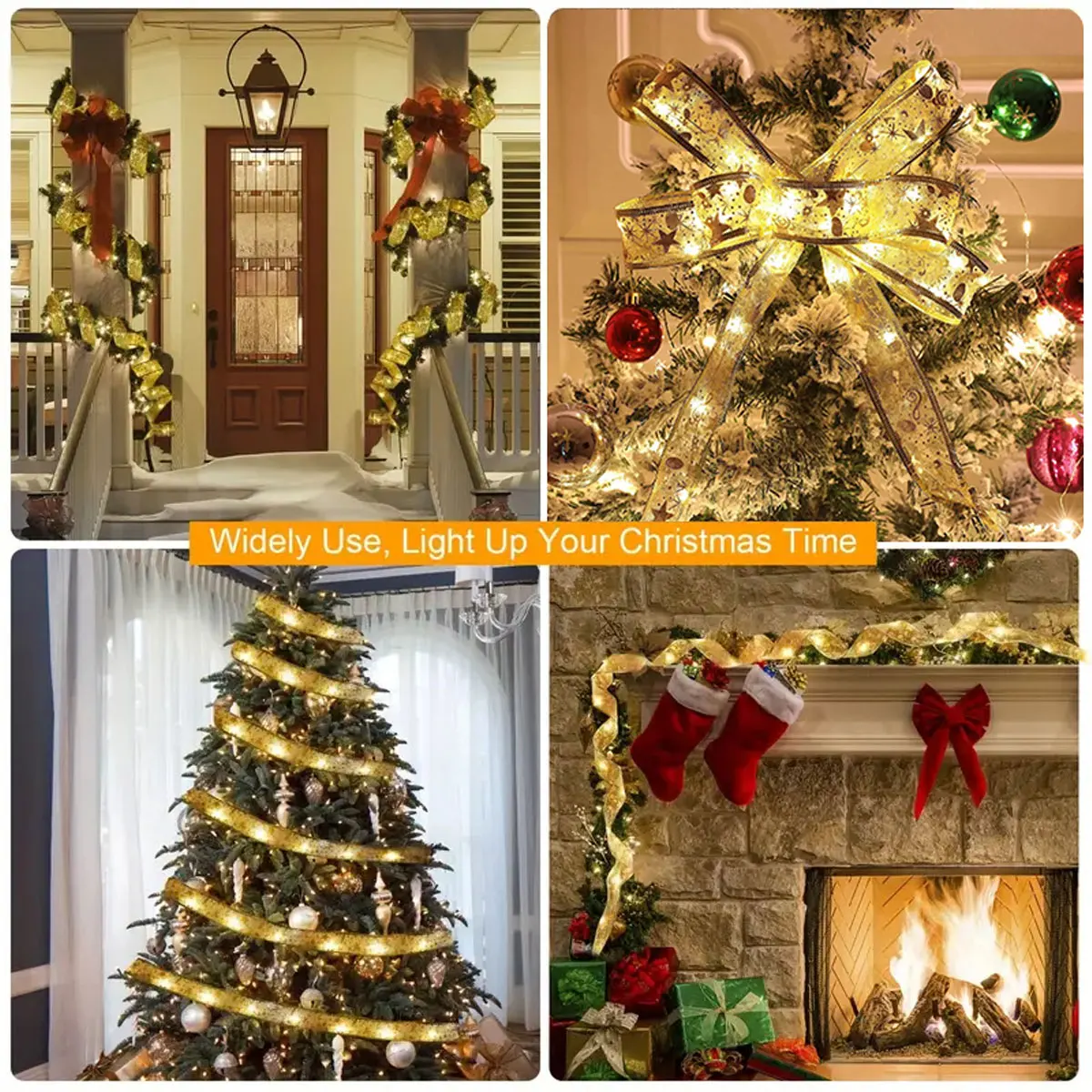 Natal Ribbon String Lights, Adequado para Jardins Salas Casamentos e Decorações de Halloween, DIY