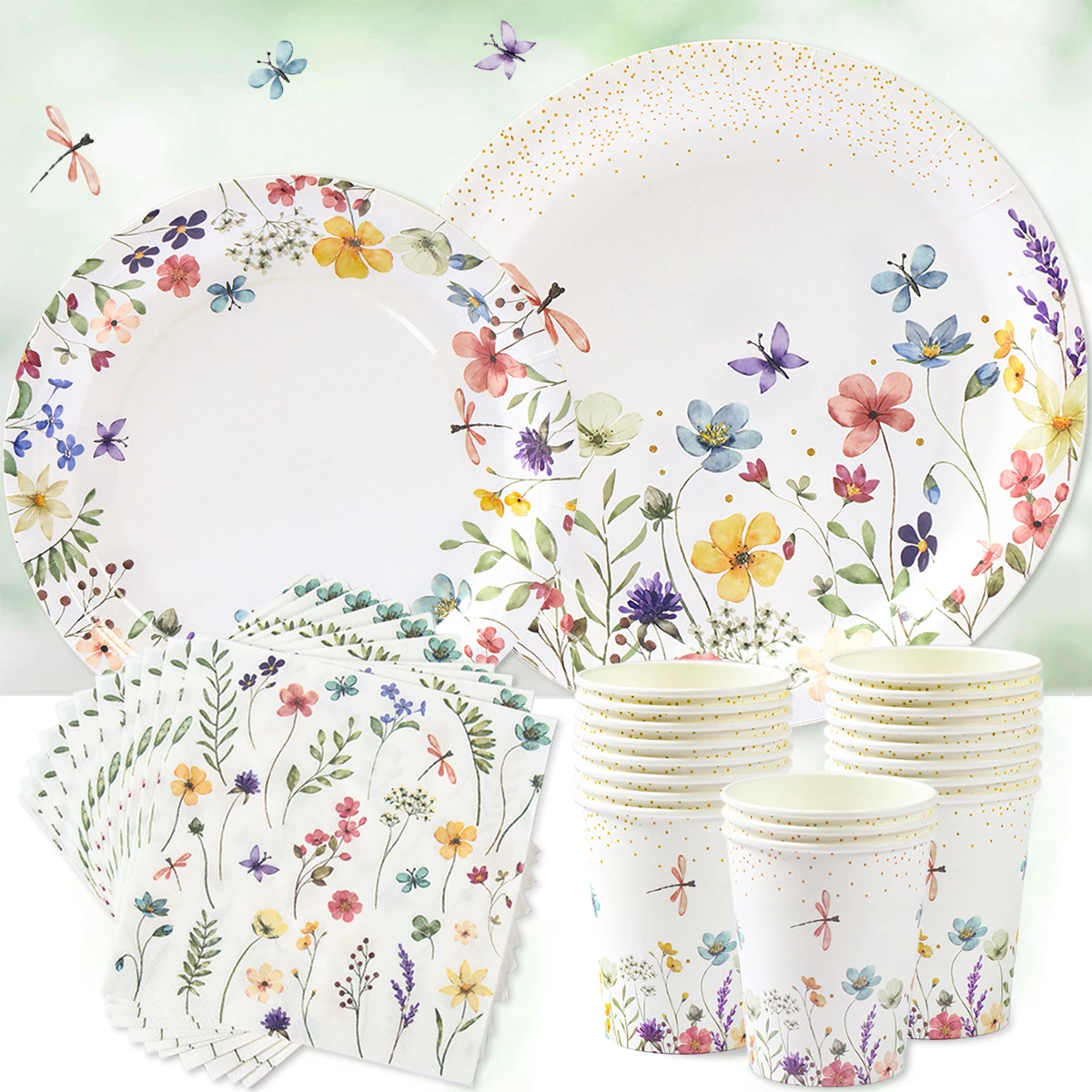 

Wild Flowers Theme Disposable Cutlery Tableware Plates Cups Girls Birthday Wedding Party Decoration Garden Tea Party Supplies