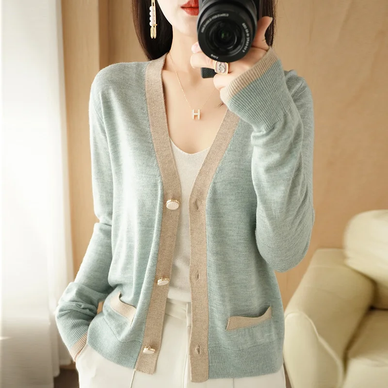 Solid V-Neck Women Cashmere thin Cardigan Sweater Single Breasted Loose Cardigan  2022 Knitted Spring Autumn New Fashion Top