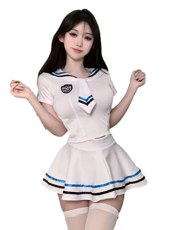 Fun Underwear Female Sexy and Pure JK Sailor made Clothing Bed Temptation Maid Cos Set dress elegant roupas feminina white 5AX4