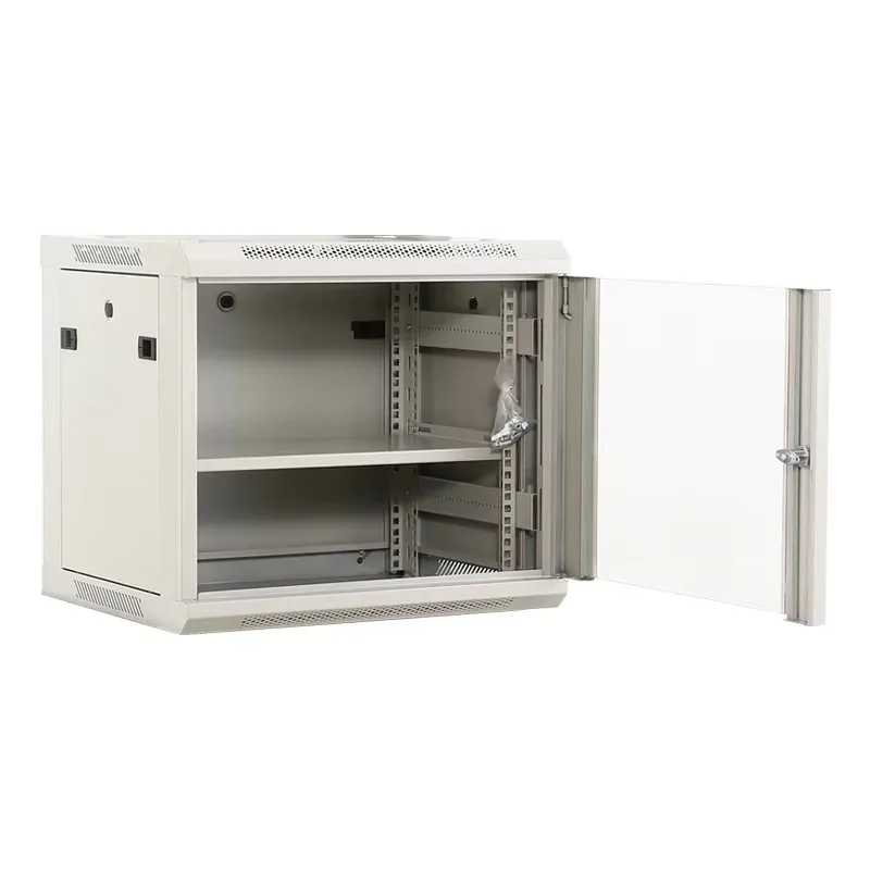 White 9U 19-Inch Steel Server Rack Cabinet Wall Mounted Network Box Data Center Removable Side Panel 600mm