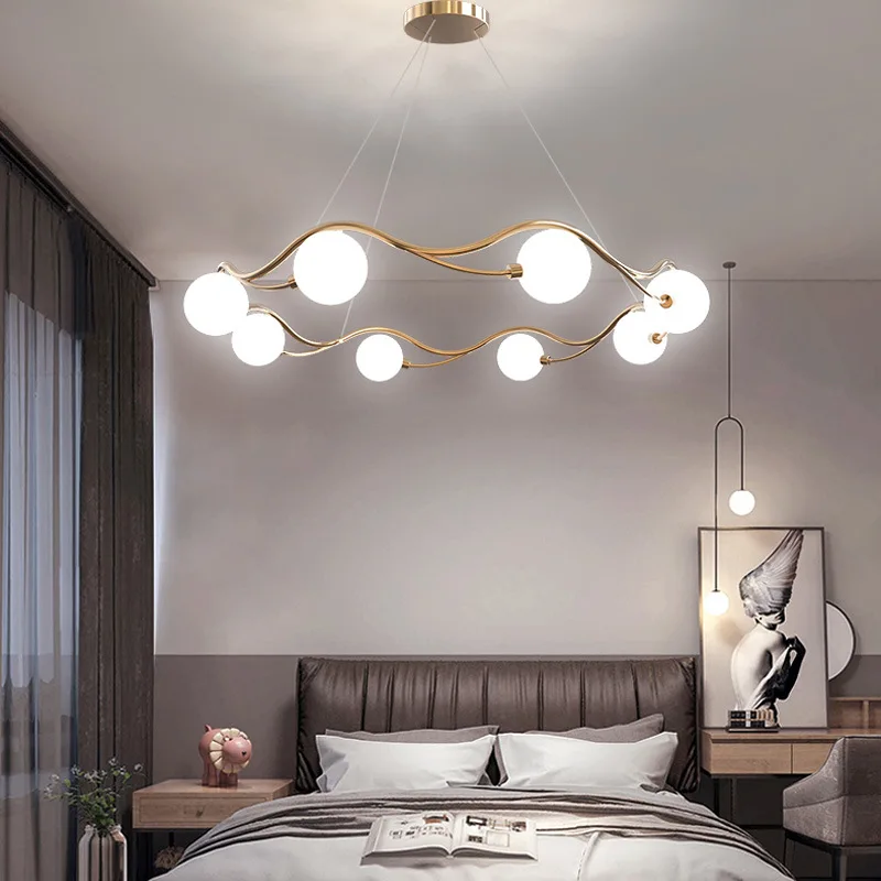 Nordic Creative Simple Ring Pendant Lights Red Bean Bubble Glass Suspension Lamps Living Room Bedroom LED Indoor Lighting Decor