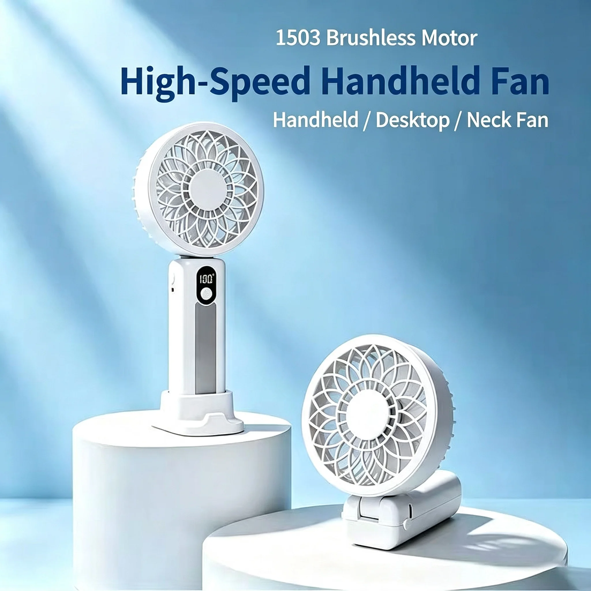 M3 Mini Strong Wind Fan with 1503 Brushless Motor for Model Aircraft, Supports 7-Speed Wind Speed Adjustment, 3000Mah Detachable Battery for Long Battery Life, Type-C Fast Charging, Foldable, Handheld, Desktop, and Neck-Hanging Three-In-One Use, Portable Cooling Device for Summer Outdoor Activities