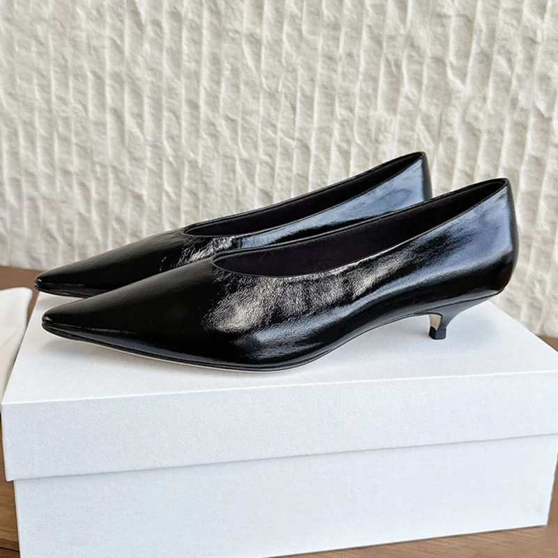 Single Shoes  Pointed Toe Genuine Leather Kitten Heels Dress Shoes Women Solid Color Sexy Spring Summer Pumps Zapatos De Mujer