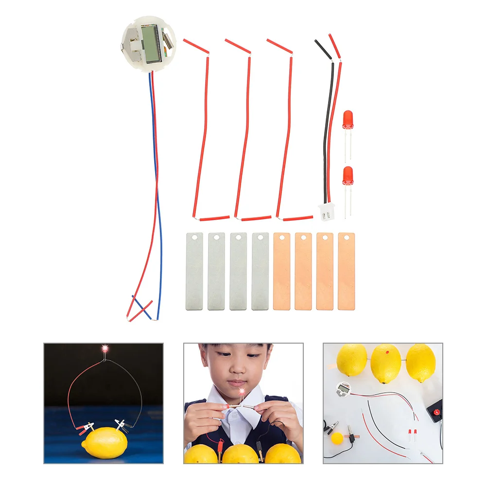 2 Sets Fruit Experiment Kit Clock Prop Self Made Sensory Toy Science Metal Students Child Batteries