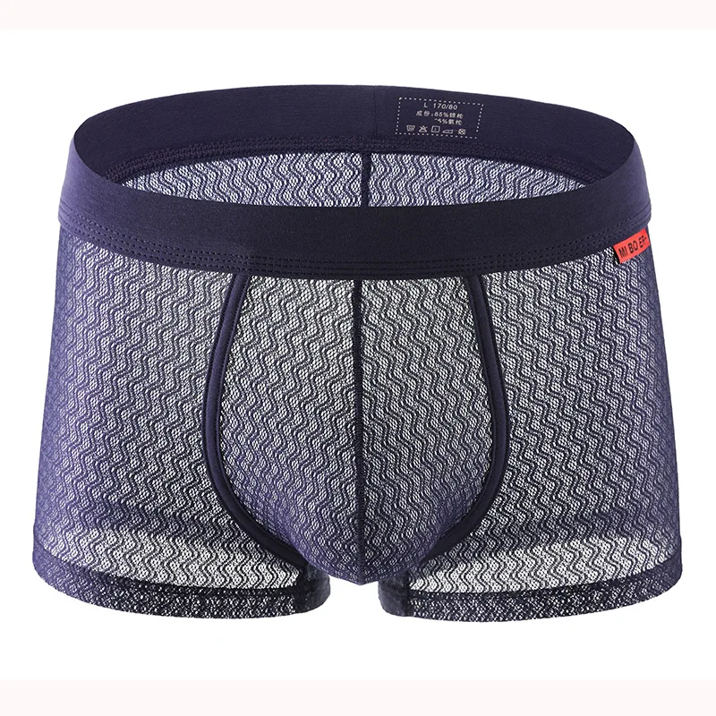 Jacquard Mesh Sheer Bulge Boxy Underwear for Men Sexy U Convex Pouch Boxer Briefs Cool Feel Lightweight Quick-Drying Cozy Trunks