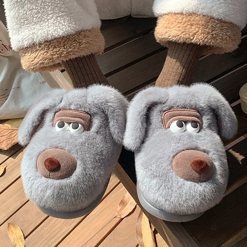 Zapatillas de algodón para perros pareja Otoño Invierno hombres mujeres lindos zapatos de felpa cálidos zapatos de algodón para el hogar