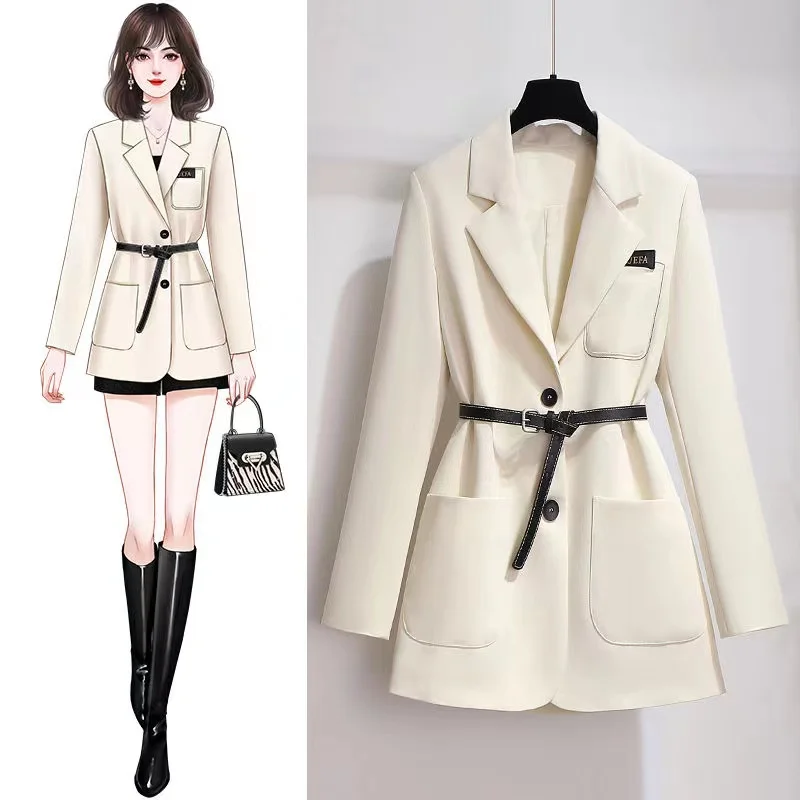 Suit Blazer Single-Breasted Frenulum 2024 Spring And Autumn New Korean Fashion Retro Simple Loose Large Size Casual Small Suit