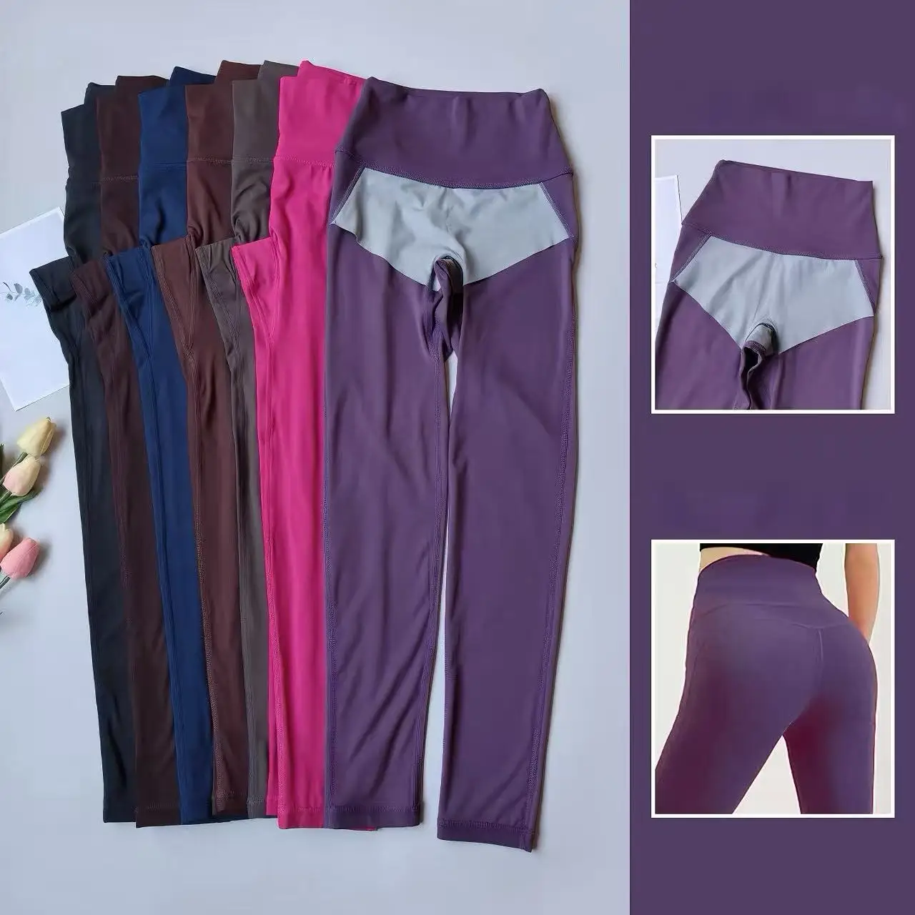 No Underwear Required, Back Waistband Pocket, Bare Feel, Seamless Peach Butt Yoga Cropped Pants, Sports Fitness Pilates Trousers