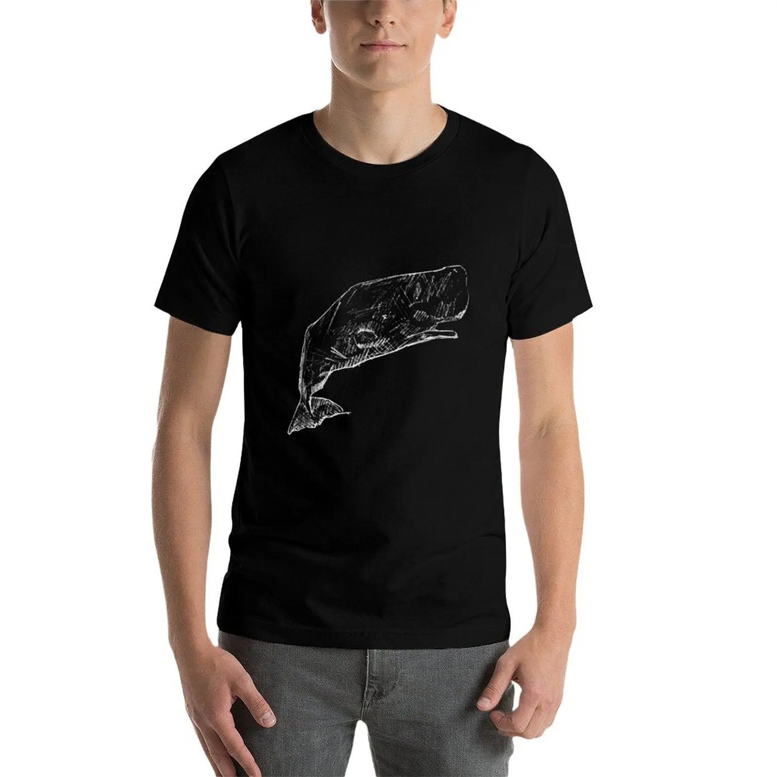 Sperm Whale Sketch White T-Shirt t shirt custom print man t shirt heavy cotton T-Shirt