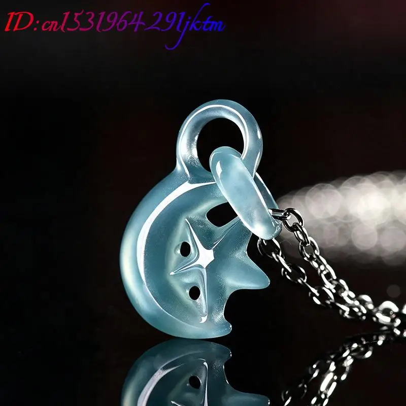 Natural Burmese Jadeite Star Pendant Necklace Designer Luxury 925 Silver Carved Amulet Real Jade Accessories Gifts for Women