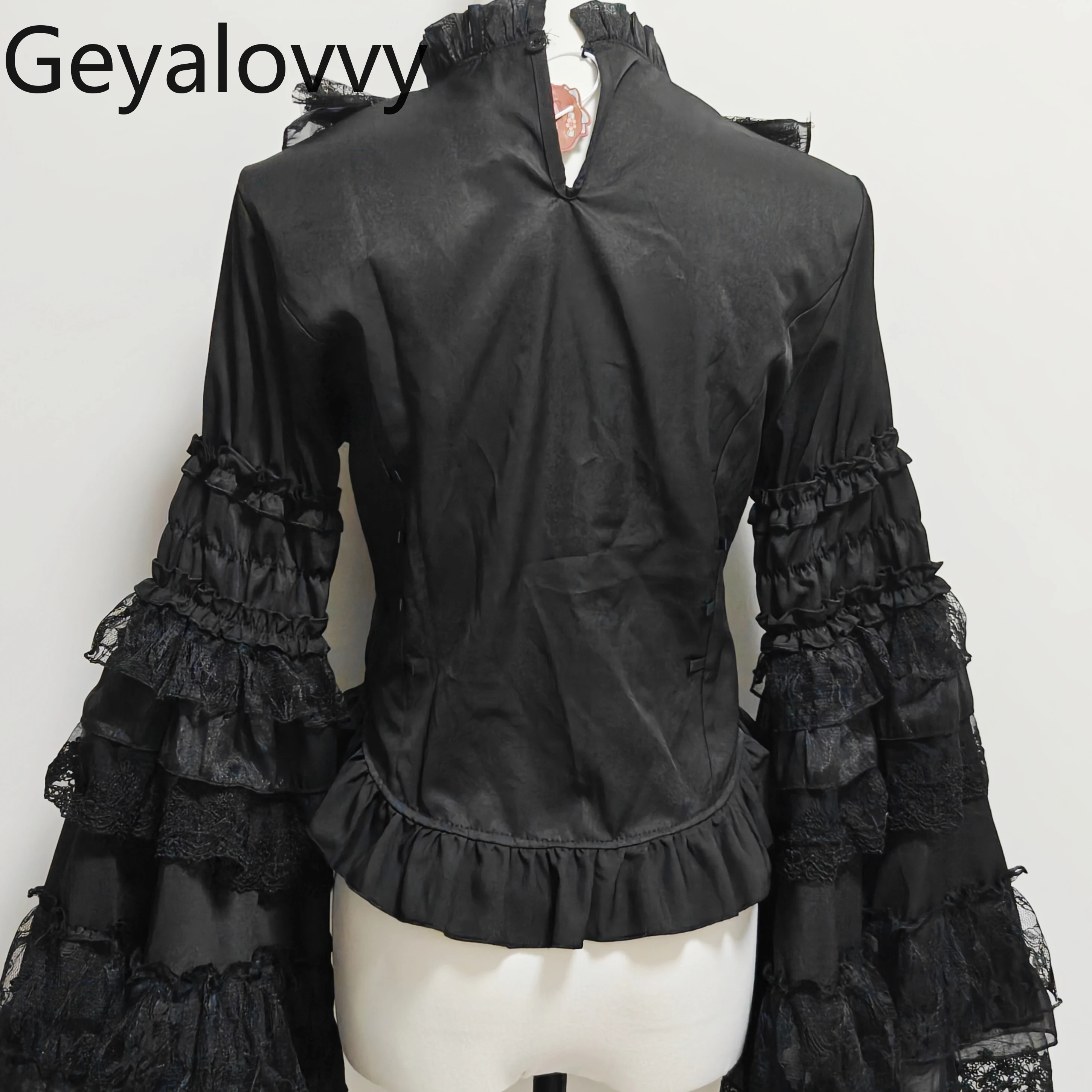 เสื้อสไตล์ยุค Y2K กอธิค ขาวดำ ลอลิต้า หรูหรา แนวเจ้าหญิง แต่งลูกไม้ แขนยาว สำหรับฤดูใบไม้ผลิและฤดูใบไม้ร่วง คอตั้ง สไตล์ลำลอง