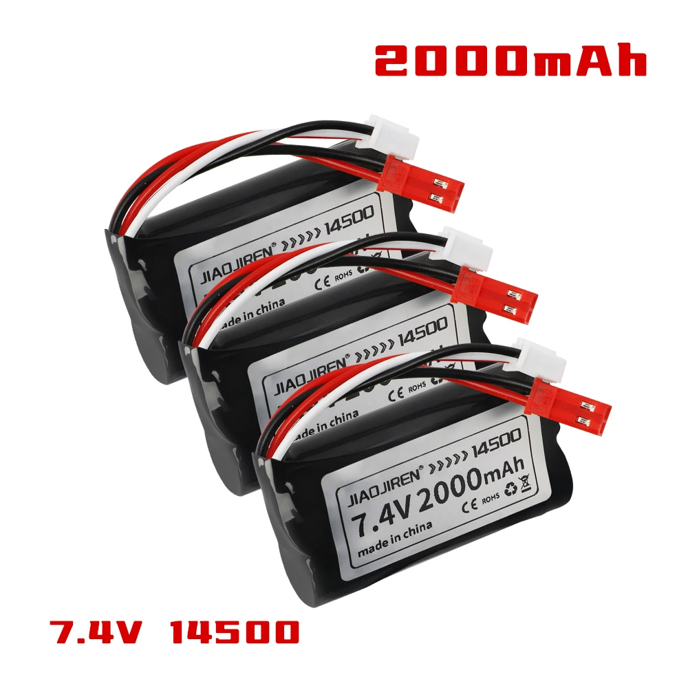 7.4V 14500 2000mAh Li-ion Battery with JST plug Batteries For Remote Controlled Helicopter quadcopter RC Car Truck Toys Parts