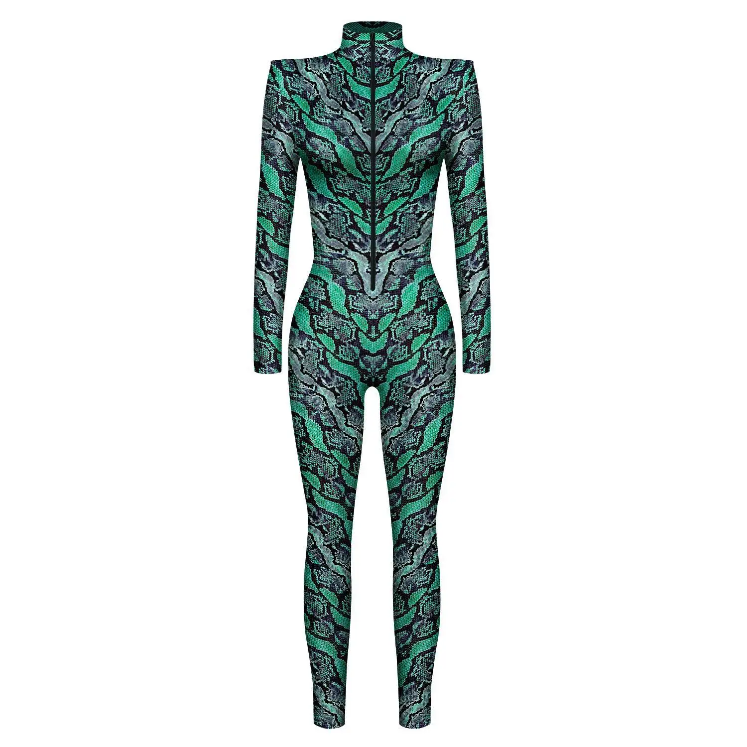 Damen Herren 3D-Gedruckter Tier-Schlangenschädel Cosplay-Bodysuit Erwachsenen-Halloween-Cosplay Zirkus-Radfahrer-Kostüm Karneval-Jumpsuit – Detail 15