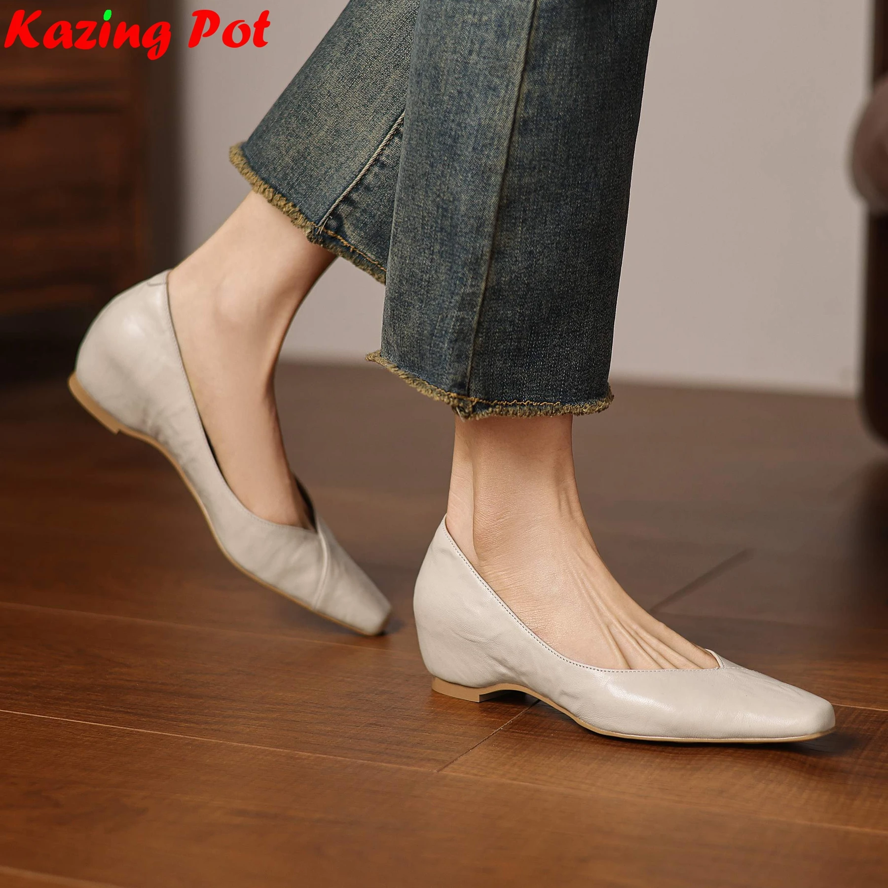 

Женские туфли-лодочки из овчины с неглубоким квадратным носком, на среднем каблуке, в стиле ретро, без застежек, плиссированные, брендовые, элегантные, для свиданий, весна-осень