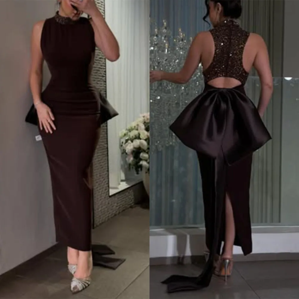 

High Quality Customized Ankle Length Sleeveless Straight Beaded Champagne Elegant Dress Serene Hill Kleid فساتين حفلات التخرج