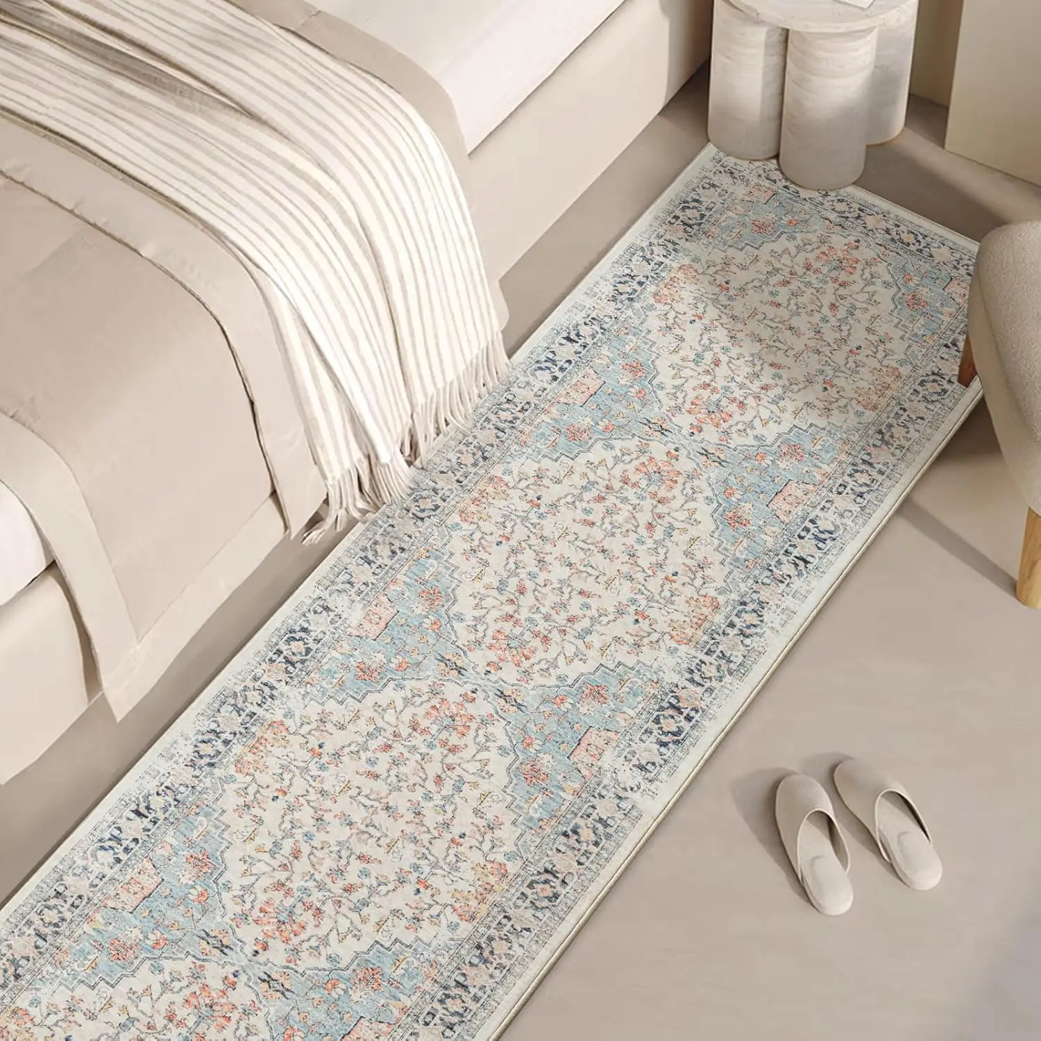 VIKAMA Boho 2x8 Hallway Runner Rug Non-Slip Washed Kitchen Rug Indoor Area Floor Mat Home Decor Laundry Room Bedroom Long Carpet