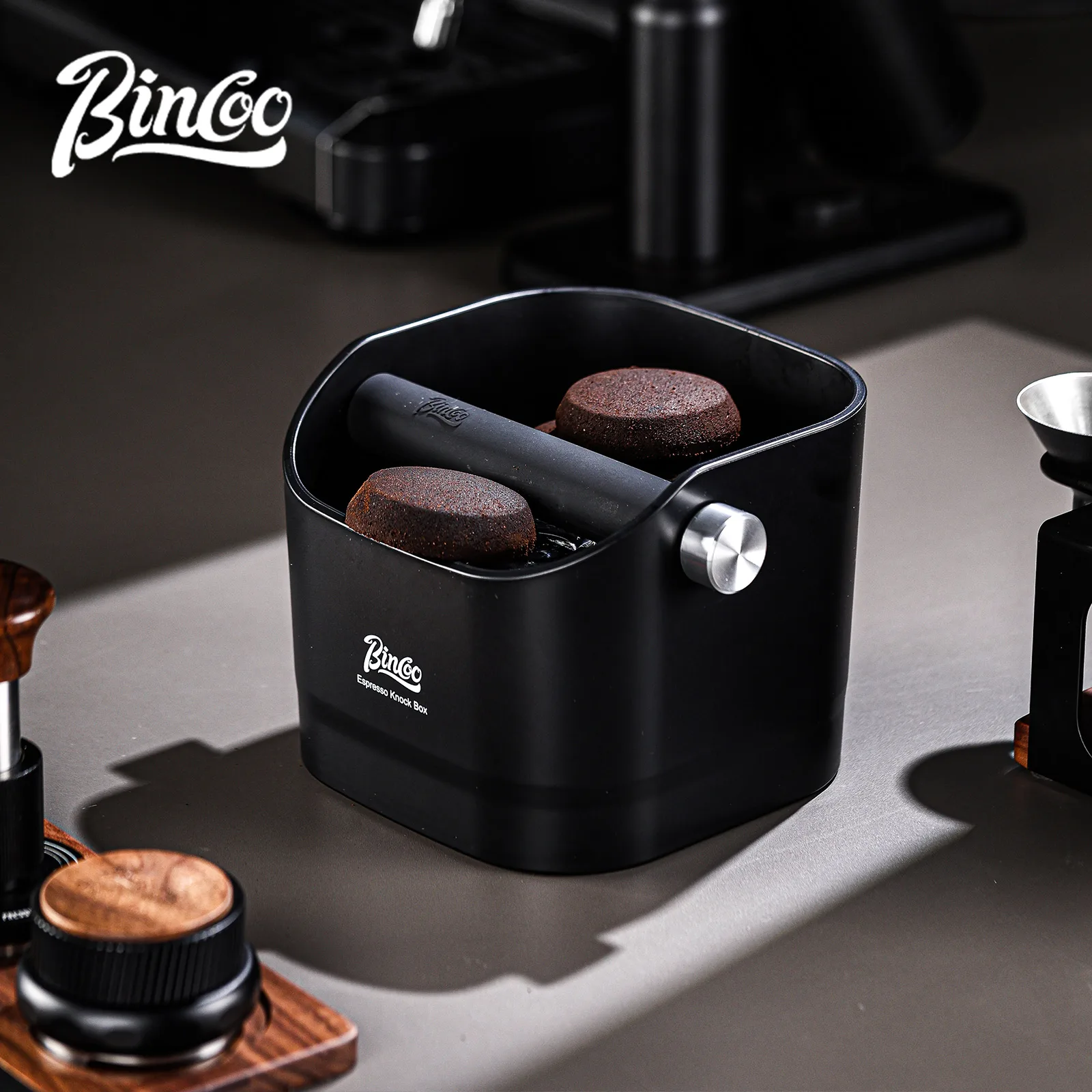 Bincoo 1.6L Square Coffee Knock Box Anti-slip Pads Knock Box Espresso Coffee Knock Box Bar professional Home Barista Accessories