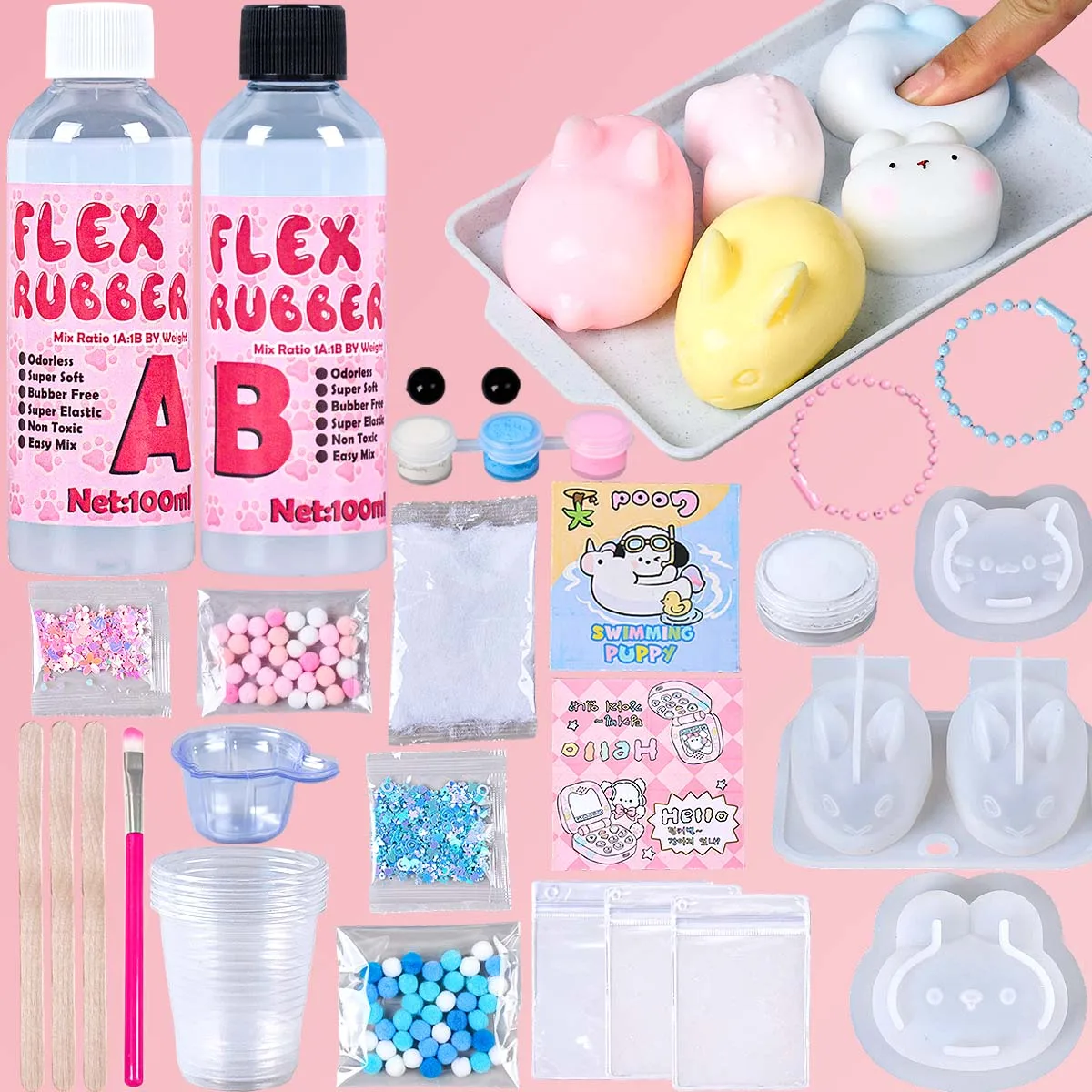 DIY Taba Squishy Kit Set Flüssiges Gel Flüssiges Silikon Squishy Herstellungsset Perfekte Kawaii Cartoon Katze Hase Entspannungsgeschenke