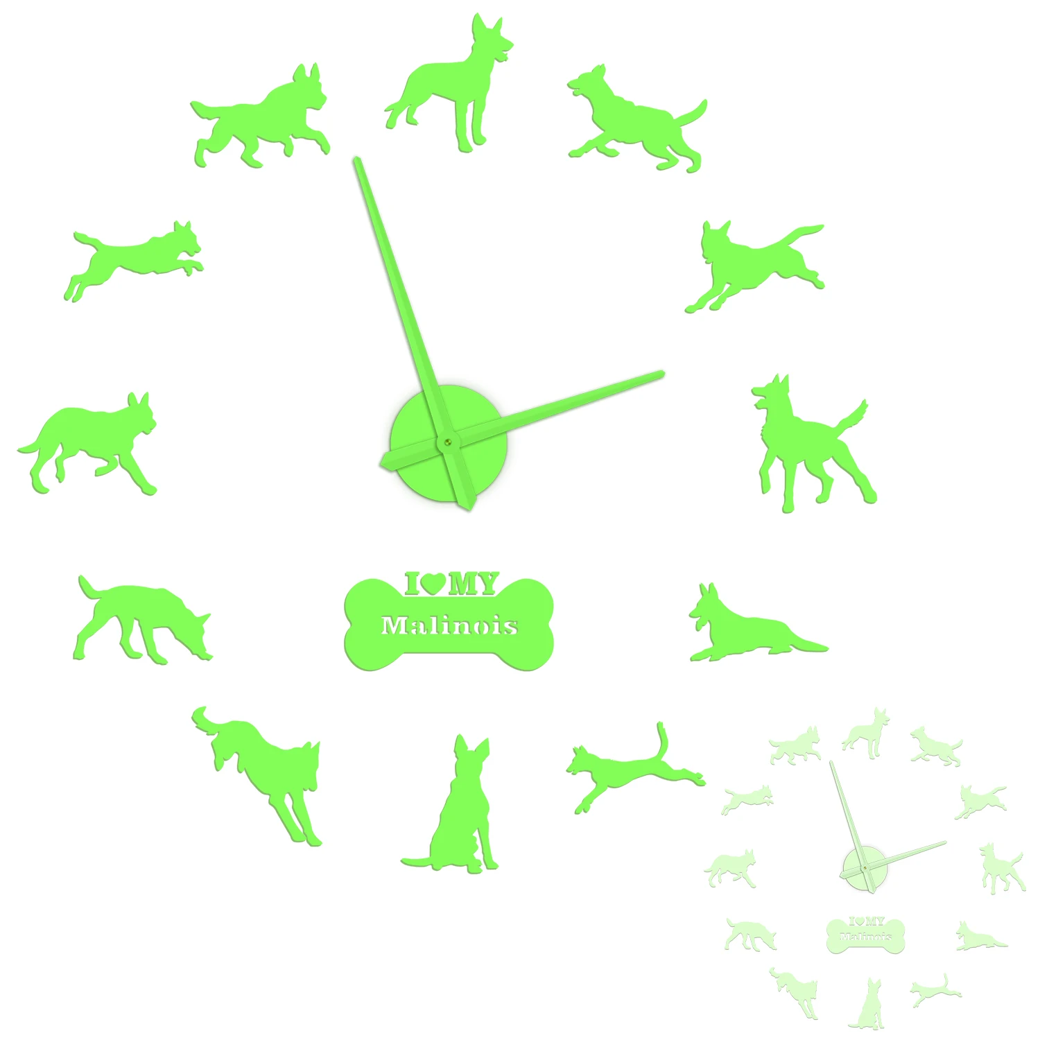 Belgian Shepherd Dog DIY Stickers Wall Clock Glow in Dark Mechelse Shepherd Malinois Home Decor Modern Design Illuminated Watch