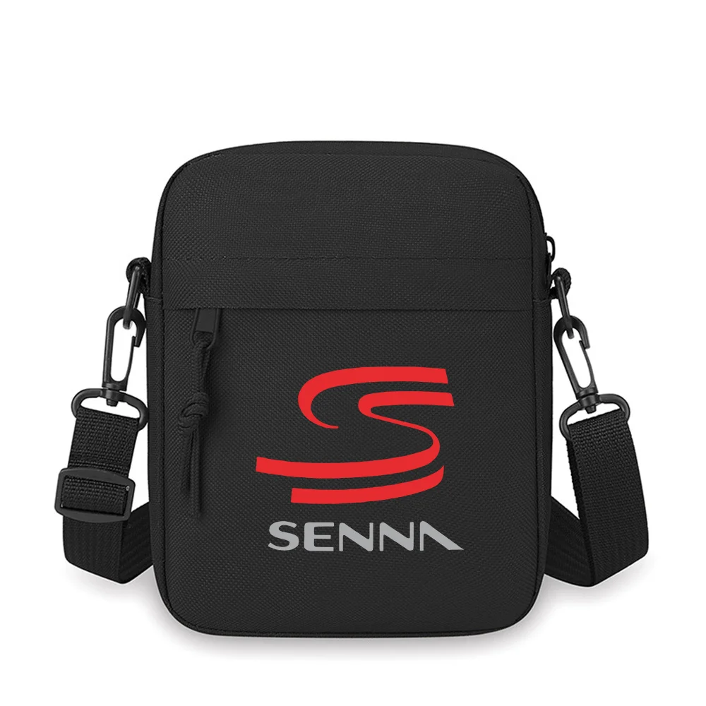 Red curvy lines SENNA black background Men Crossbody Bag Single Shoulder Women Cartoon Anime Film Printing Design Unisex