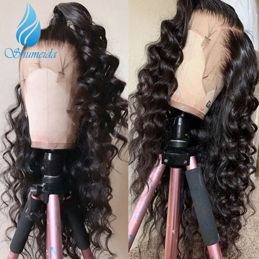 Shumeida Natural Black 13x6 Brazilian Hair Wig with Pre-Plucked Hairline Transparent Lace Wig Remy Human Hair Wig with Baby Hair