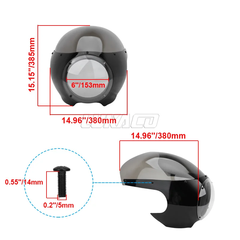 Motorcycle Cafe Racer Headlight Fairing 5-3/4" Front Light Mask Cover For Harley Chopper Bobber Sportster XL883 Dyna Softail