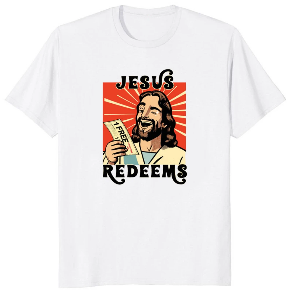 Short Sleeve O Collar Cool Style Millennial Street Wear Christian Jesus Redeem Fun Jesus Print T-shirt for Men and Women