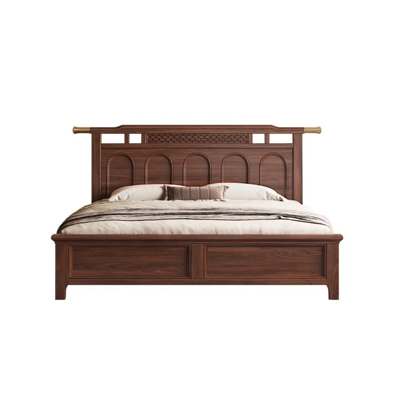 Anpassbares, modernes, einfaches, doppeltes Hochzeitsbett aus schwarzem Walnussholz, Luftdruck, hohe Aufbewahrungsbox, Retro-Licht, luxuriöse Schlafzimmermöbel