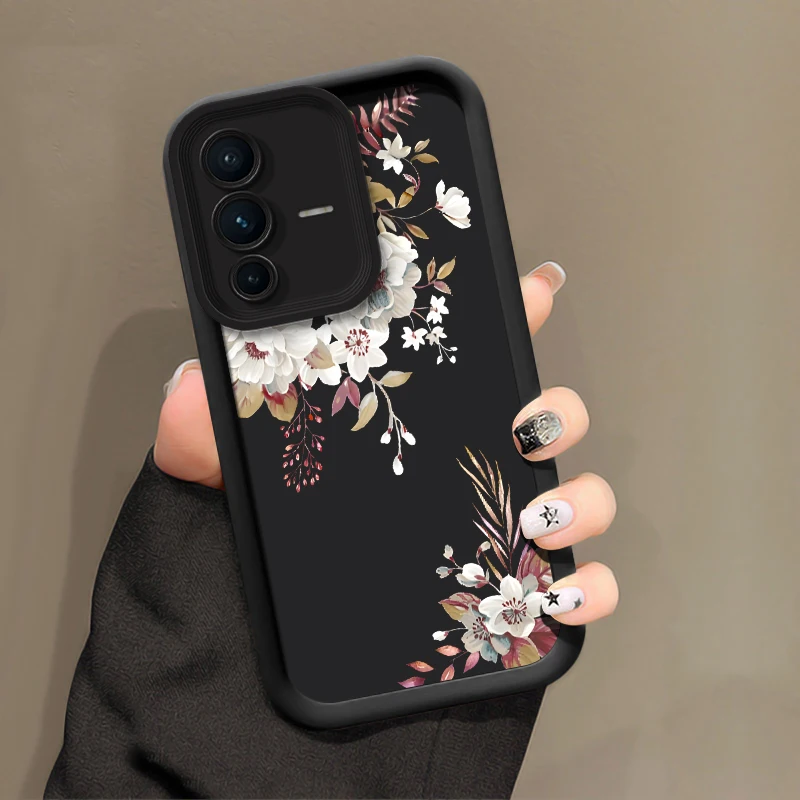 Elegant Flowers Silicone Case For VIVO V25 V25E V23 V23E V21 V19 V9 V20 V17 V15 V11 V5 Lite Pro Shockproof Soft Phone Cover Capa