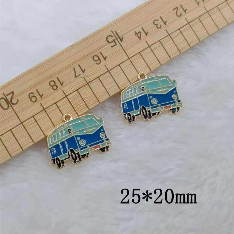 10pcs Cute Mini Bus Charm Happy Camper Charm Pendant Handmade Keychain Metal Charm Earrings DIY Jewelry Making