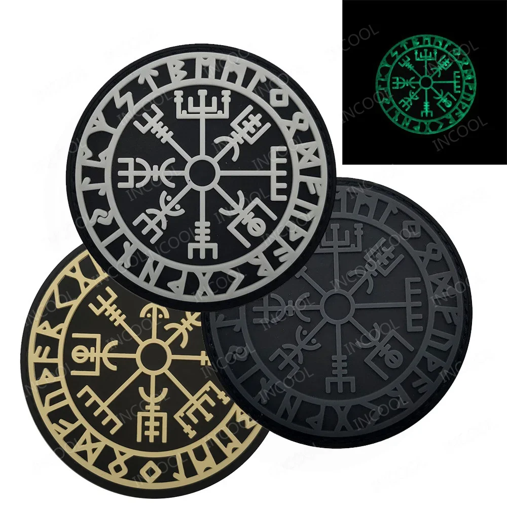 Viking Compass Wolf Embroidered Patches Northern Europe Reflective Tactical Glow In Dark 3D PVC Rubber Shoulder Badges