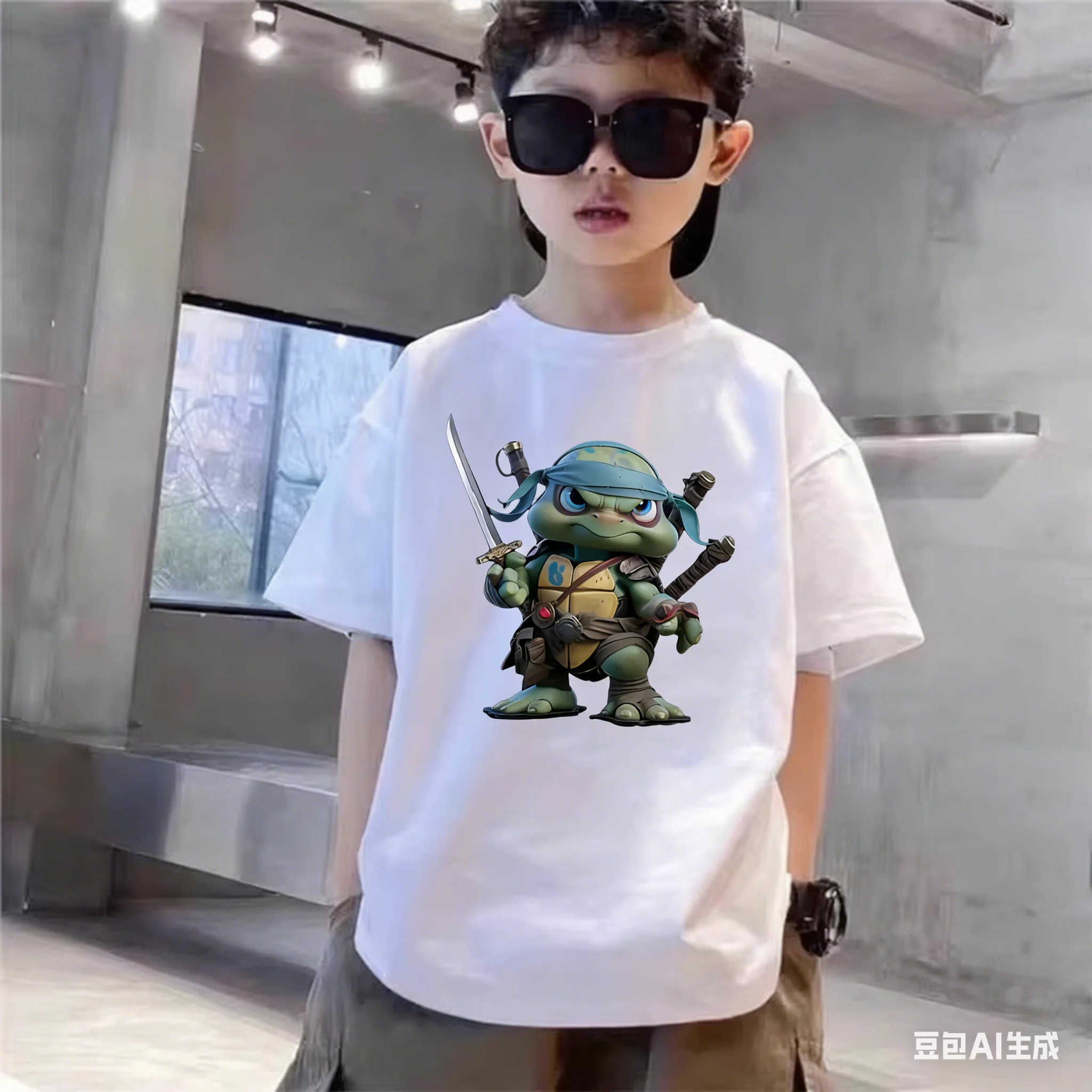 Nickelodeon Nick Ninja Turtles Muster Kurzarm-T-Shirt - Coole Baumwollkleidung für Jungen und Mädchen im Kindermode-Trend