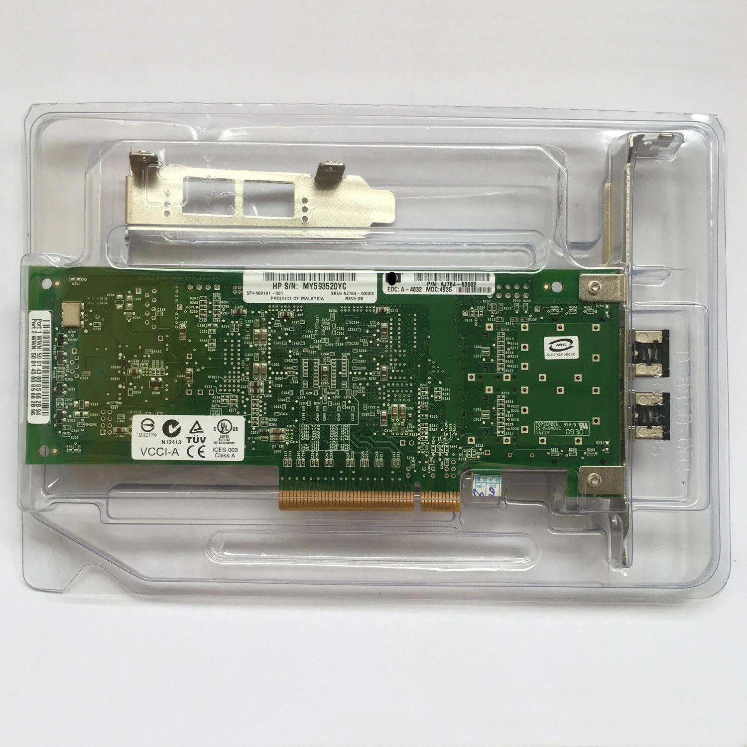 AJ764A AJ764-63002 QLogic QLE2562 PCIe 8GB FC HBA 489191-001 2x SFP