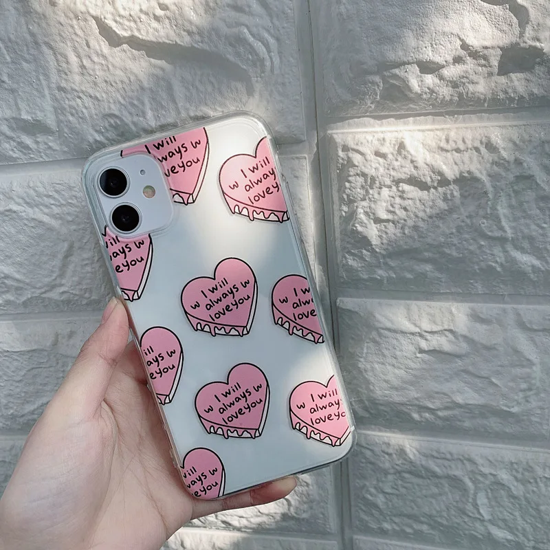 Pink Love Phone Case For iPhone 16 15 14 13 12 11 Pro XS MAX 7 XR 8 7 Plus Clear Cover Fundas
