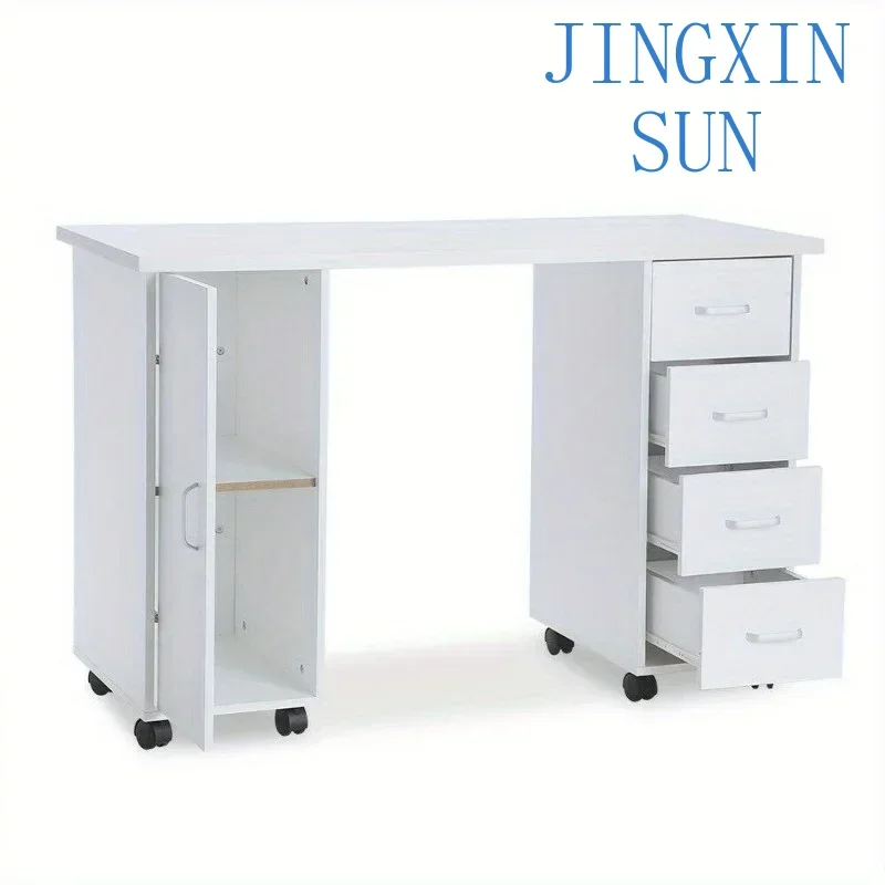 Manicure Nail Table Station Salon Mobile Wood Writing Desk with 4 Drawers