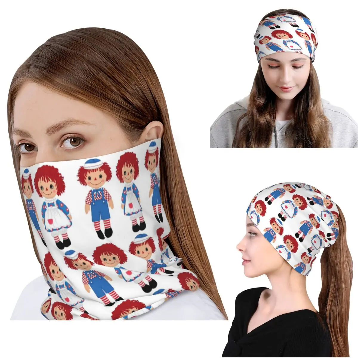 Raggedy Ann y Raggedy Andy The Vintage Dolls Bandana, pasamontañas, máscara, bufanda, bufanda para ciclismo, gorro, unisex, para adultos, lavable
