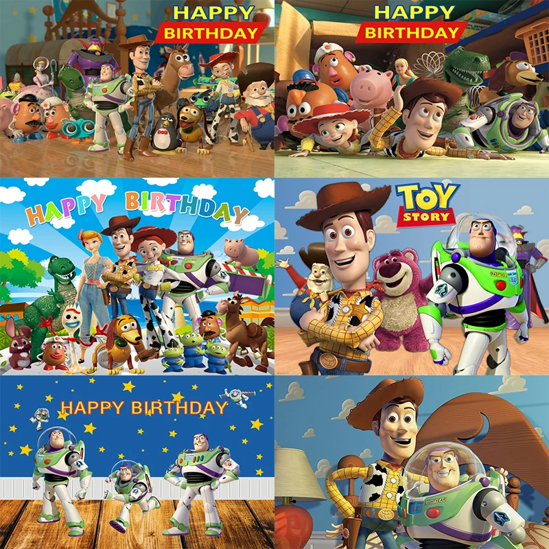 Toy Story Children Photography Backdrops for Boy Birthday Party Decor First Birthday Cartoon Photo Background Home Decorations