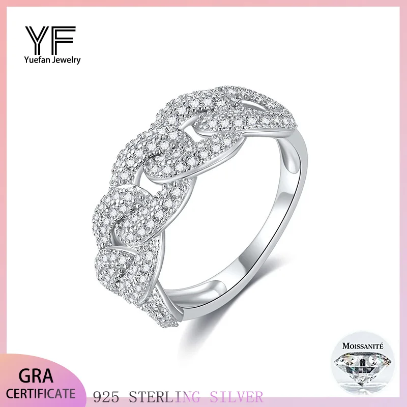 

925 Silver Moissanite Rings HipHop Cuban Ring 0.68CT D VVS1 Certified Hip Hop Style Jewelry Personalized Valentine's Day Gift