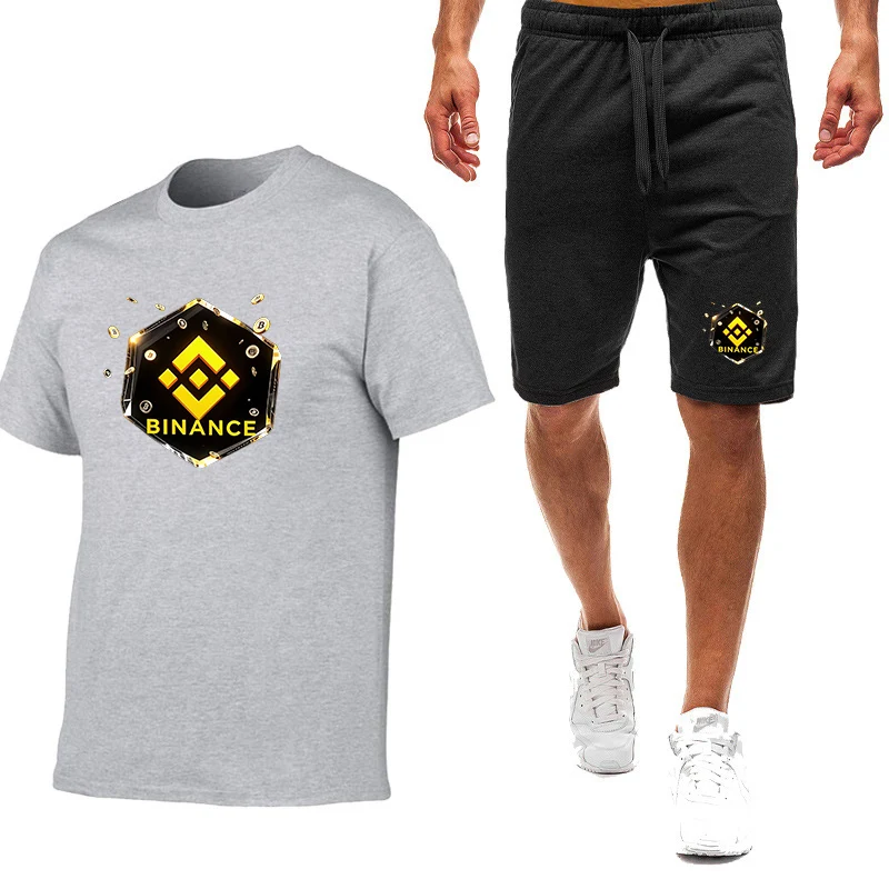 2026 Men's Binance Crypto Logo Print Short Sleeve Breathable Stand Collar Lightweight T-shirt Premium Beach Half Pants Suits view 3