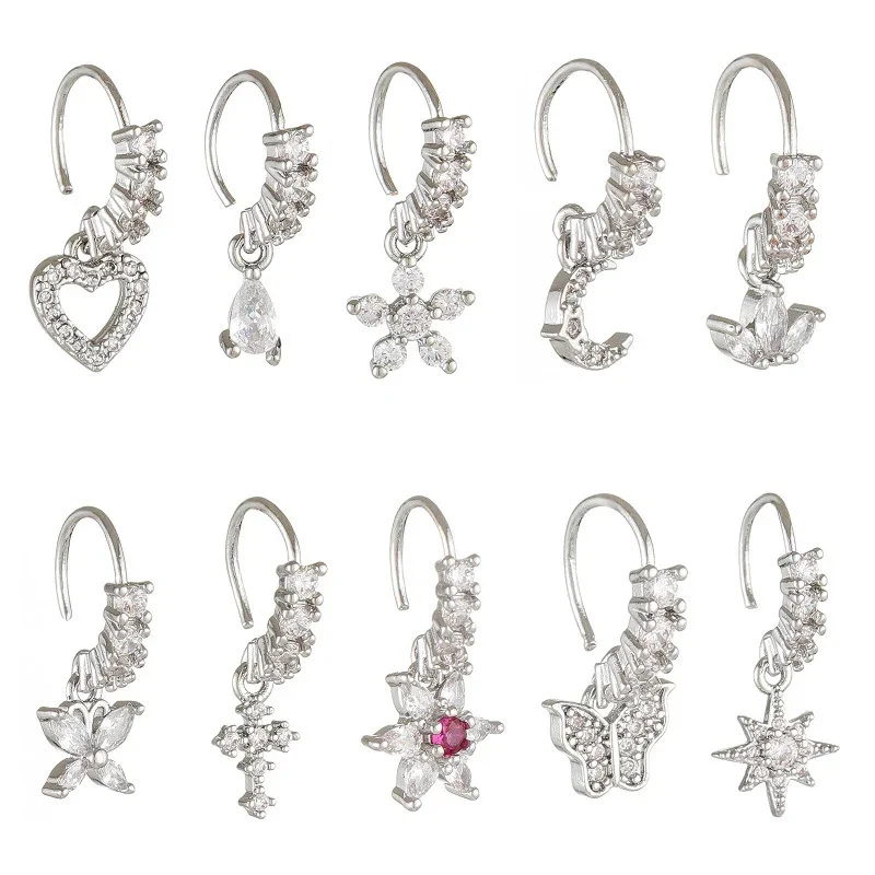 Зажим для пирсинга, зажимные кольца, шпильки для носа, кольцо в носу, манжеты, украшения для тела для женщин, новый тренд, сердце, звезда, цветы, бабочка